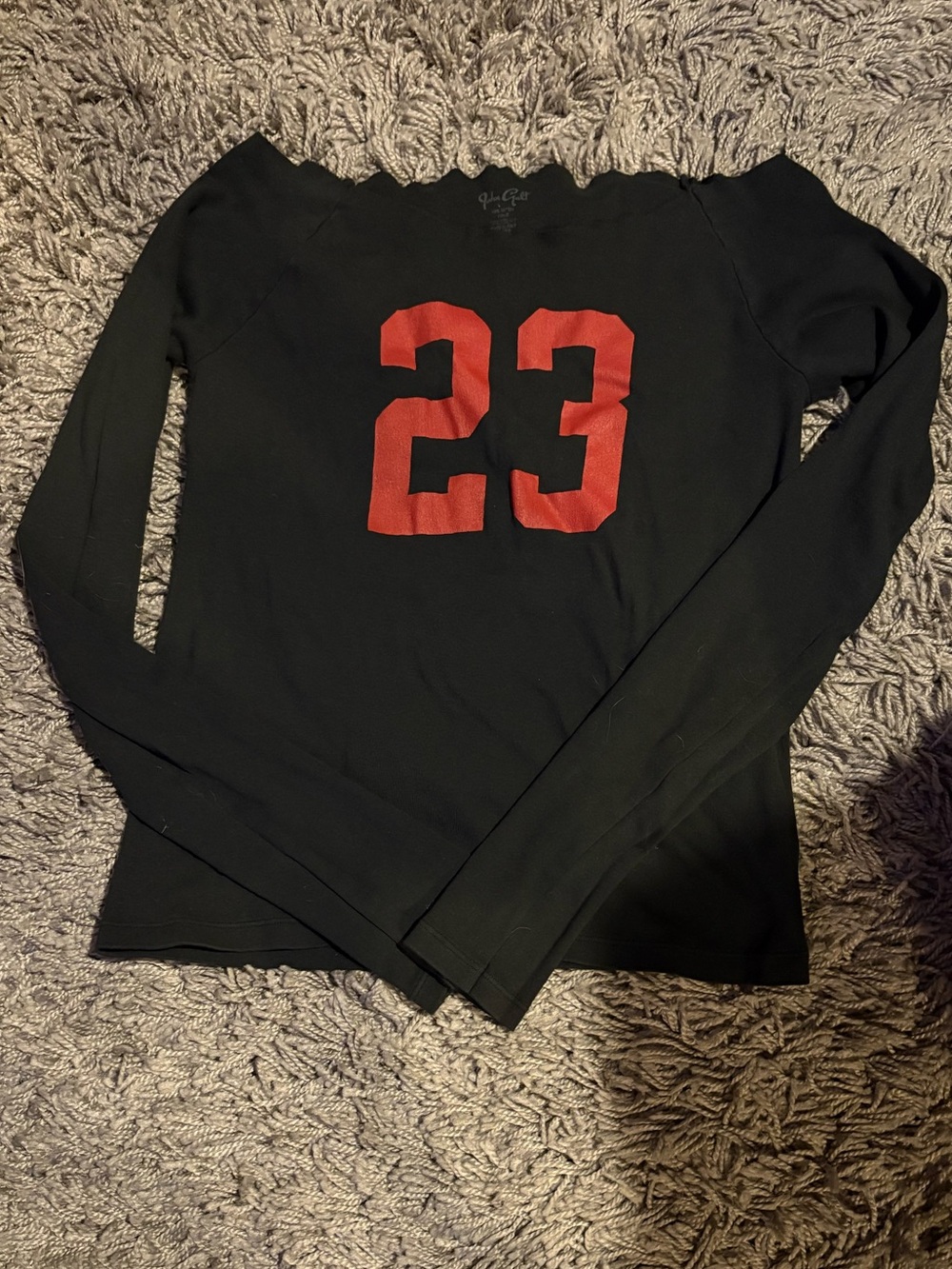 Brandy Melville Black Long Sleeve Top with Red '23' Graphic